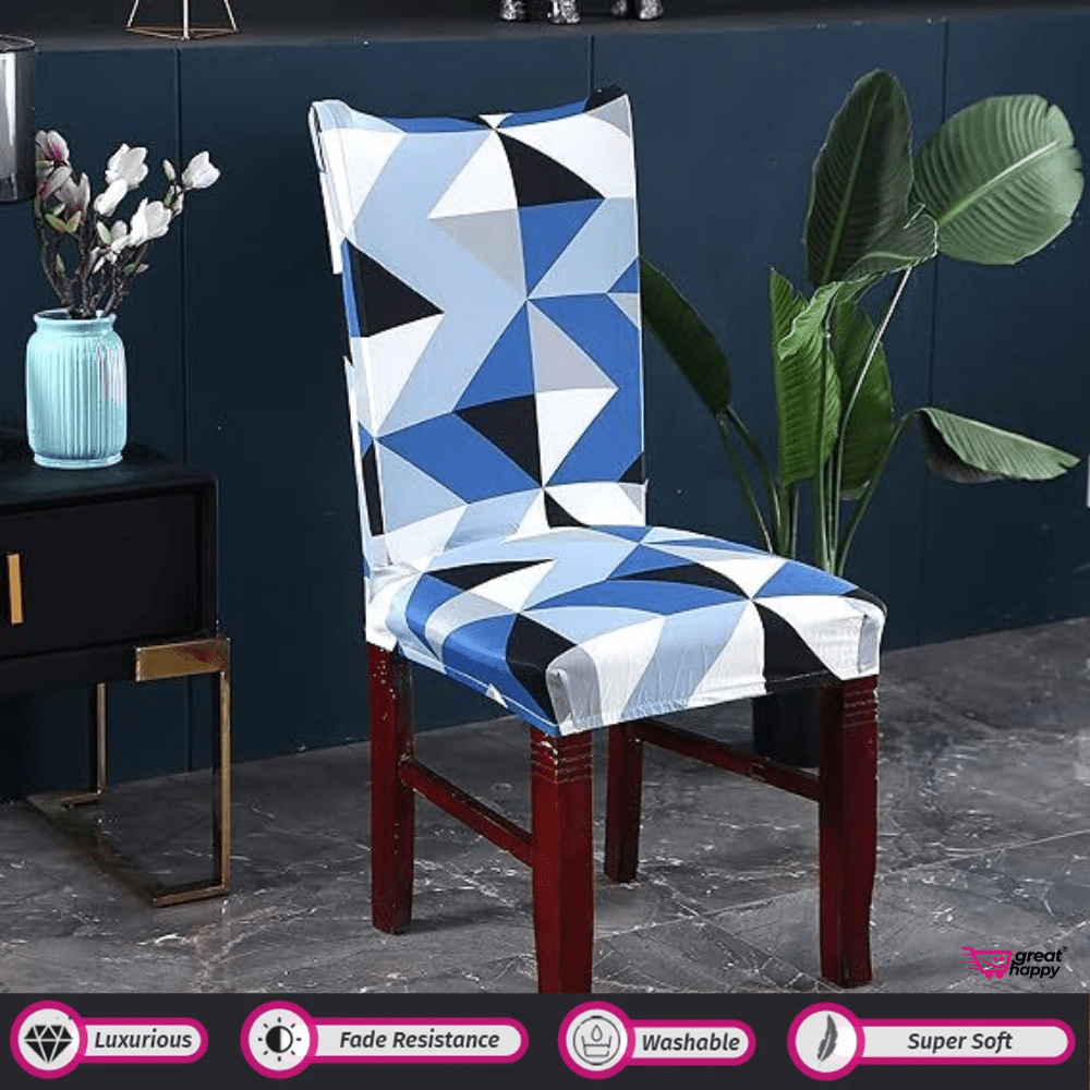 Premium Chair Cover - Stretchable & Elastic Fitted Great Happy IN Blue Obtuse Triangle 4 PCS - ₹1299 