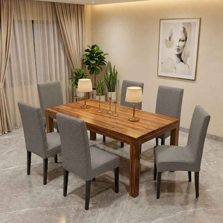 Premium Stretchable Chair Cover jacquard chair cover Great Happy IN Woven Grey 4 PCS (₹450 per pcs) 