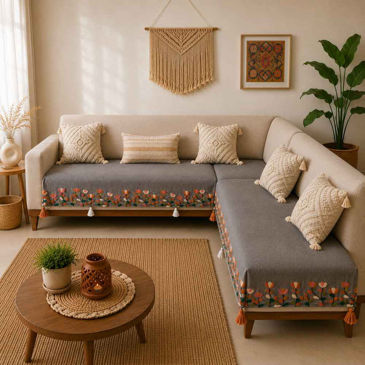 Jute Look Cotton Sofa Cover jute sofa cover Great Happy IN 