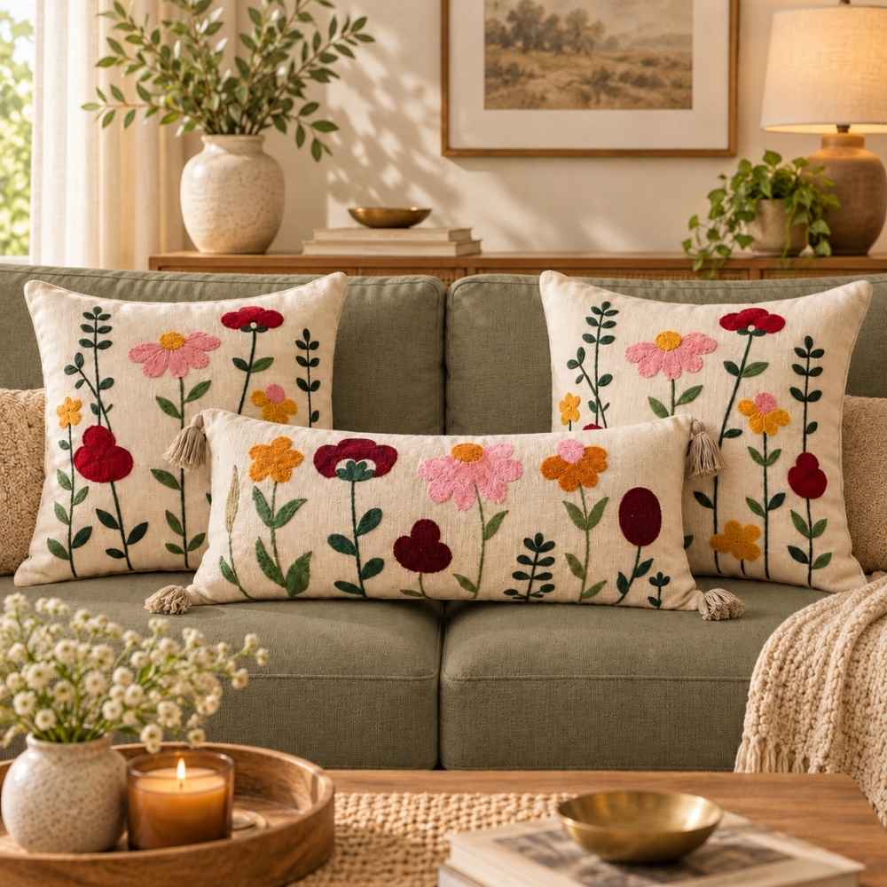 Festive Sofa Styling Set - Buy 1 Lumbar Cover, Get 2 Cushion Covers FREE cushion cover Great Happy IN Rang Bahar 