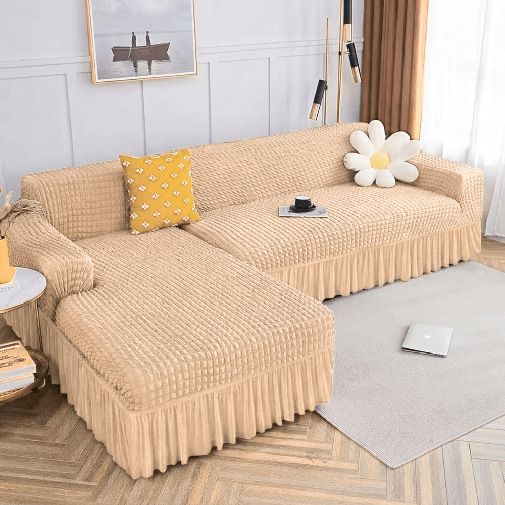 Bubble Frill Sofa Cover Great Happy IN Beige Bubblefrill 3+2(L SHAPE) 