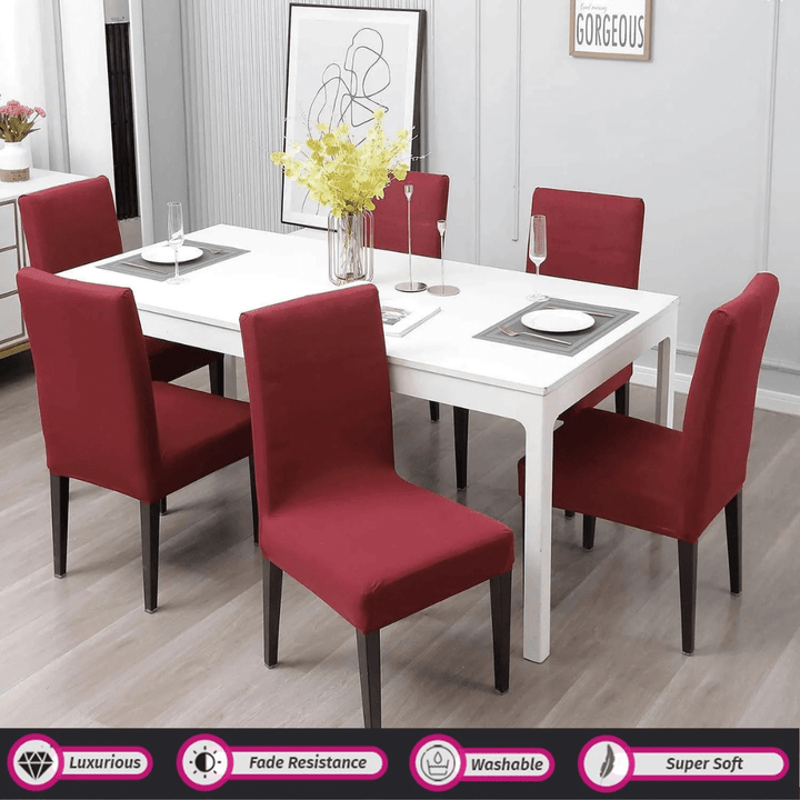 Premium Chair Cover - Stretchable & Elastic Fitted Great Happy IN Solid Maroon 4 PCS - ₹1299 