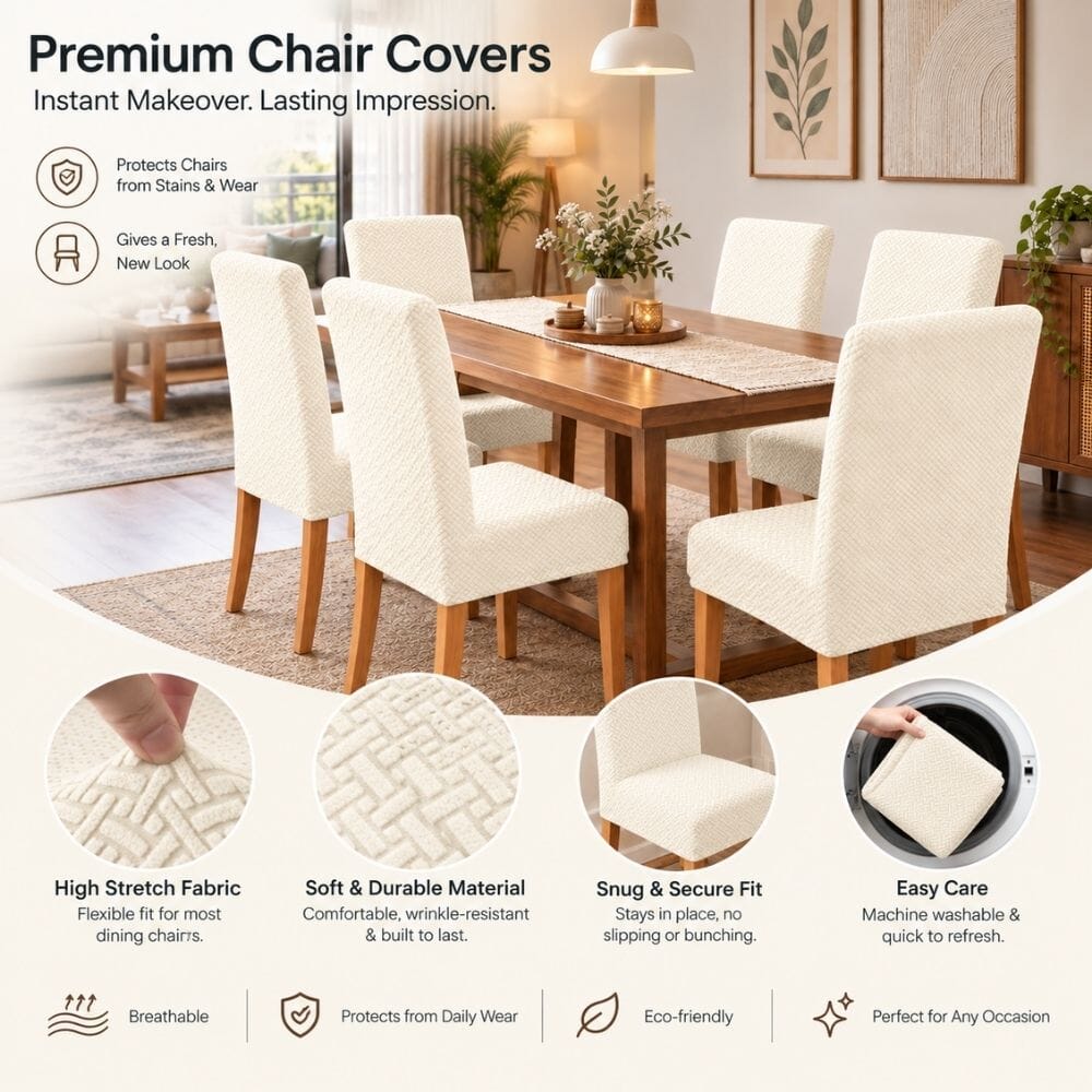 White Polar Fleece Premium Chair Cover - Stretchable & Elastic Fitted polar fleece chair cover Great Happy IN 