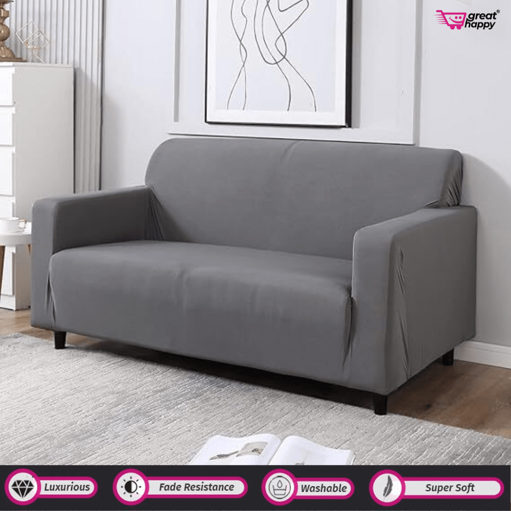 Elastic Fitted Sofa Cover - Stretchable & Premium Quality Great Happy IN Single Seater(90-145cm) - ₹1599 Plain Grey Sofa Cover 