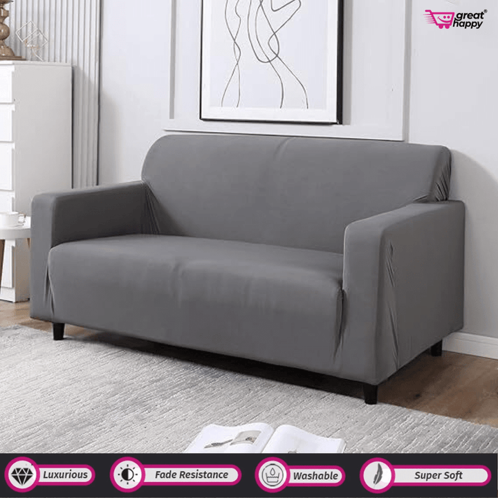 Elastic Fitted Sofa Cover - Stretchable & Premium Quality Great Happy IN Single Seater(90-145cm) - ₹1599 Plain Grey Sofa Cover 