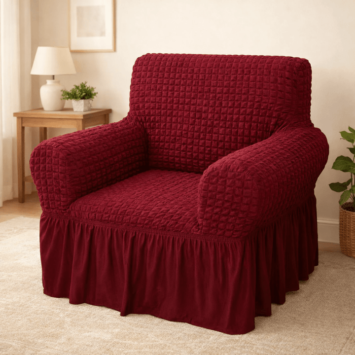 Bubble Frill Sofa Cover Great Happy IN Maroon Bubblefrill 1 Seater 