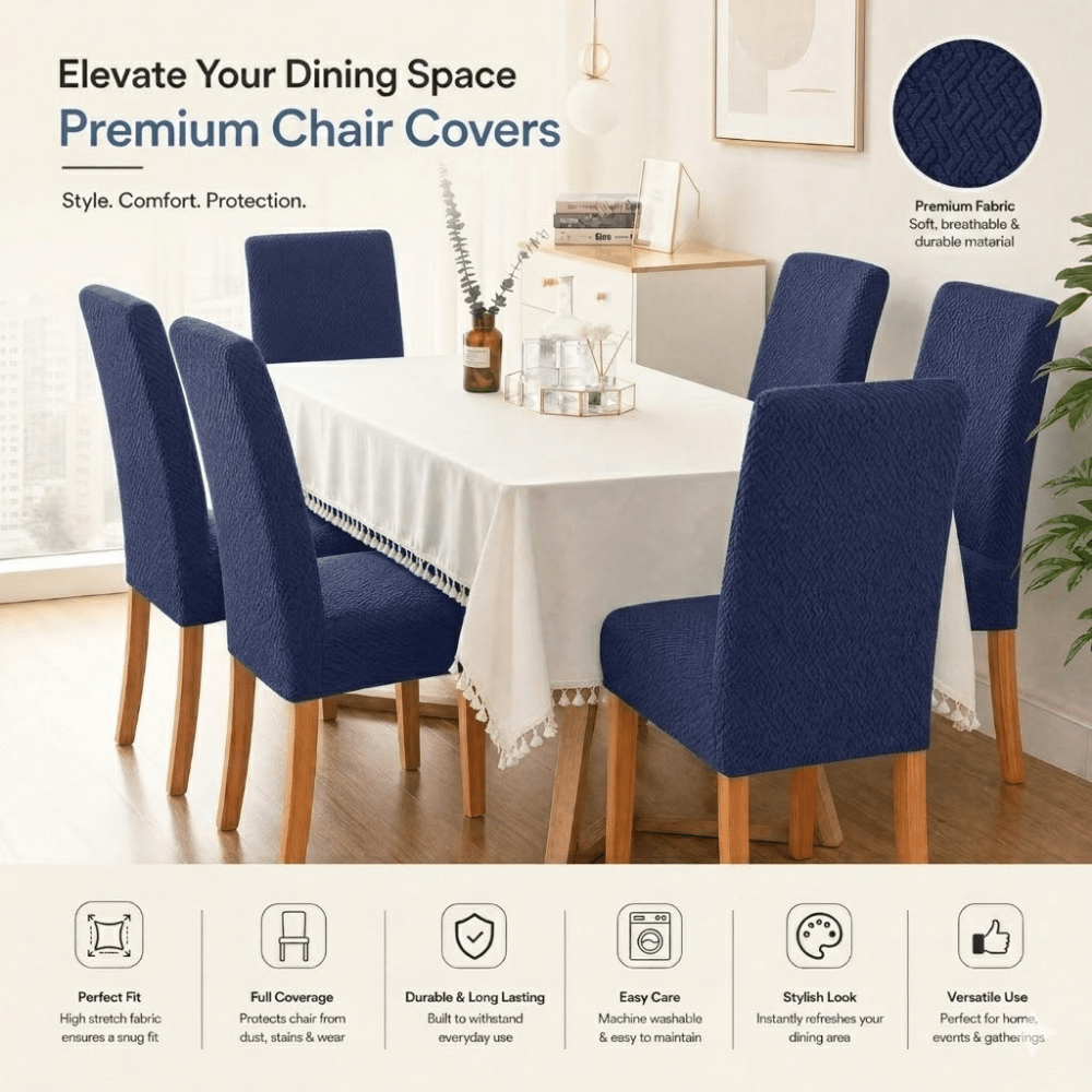 Navy Blue Polar Fleece Premium Chair Cover - Stretchable & Elastic Fitted polar fleece chair cover Great Happy IN 