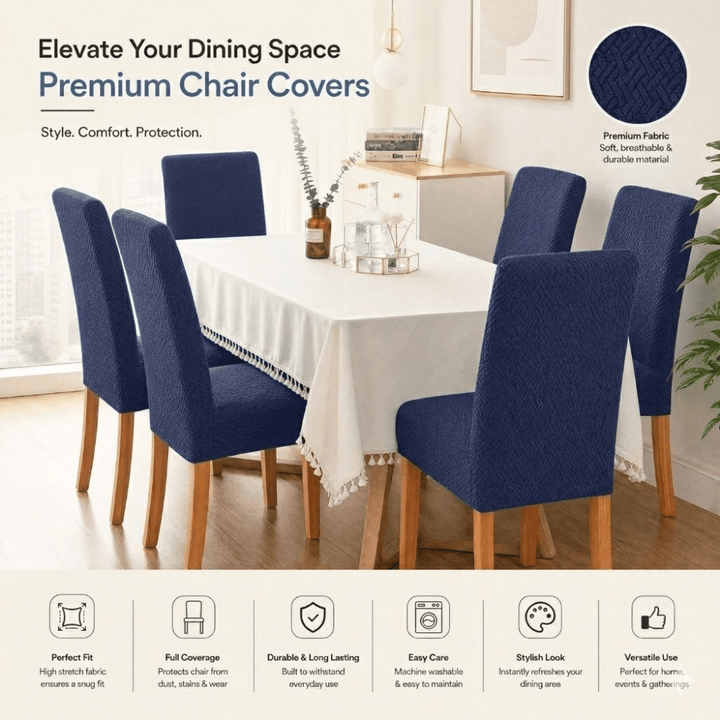 Navy Blue Polar Fleece Premium Chair Cover - Stretchable & Elastic Fitted polar fleece chair cover Great Happy IN 
