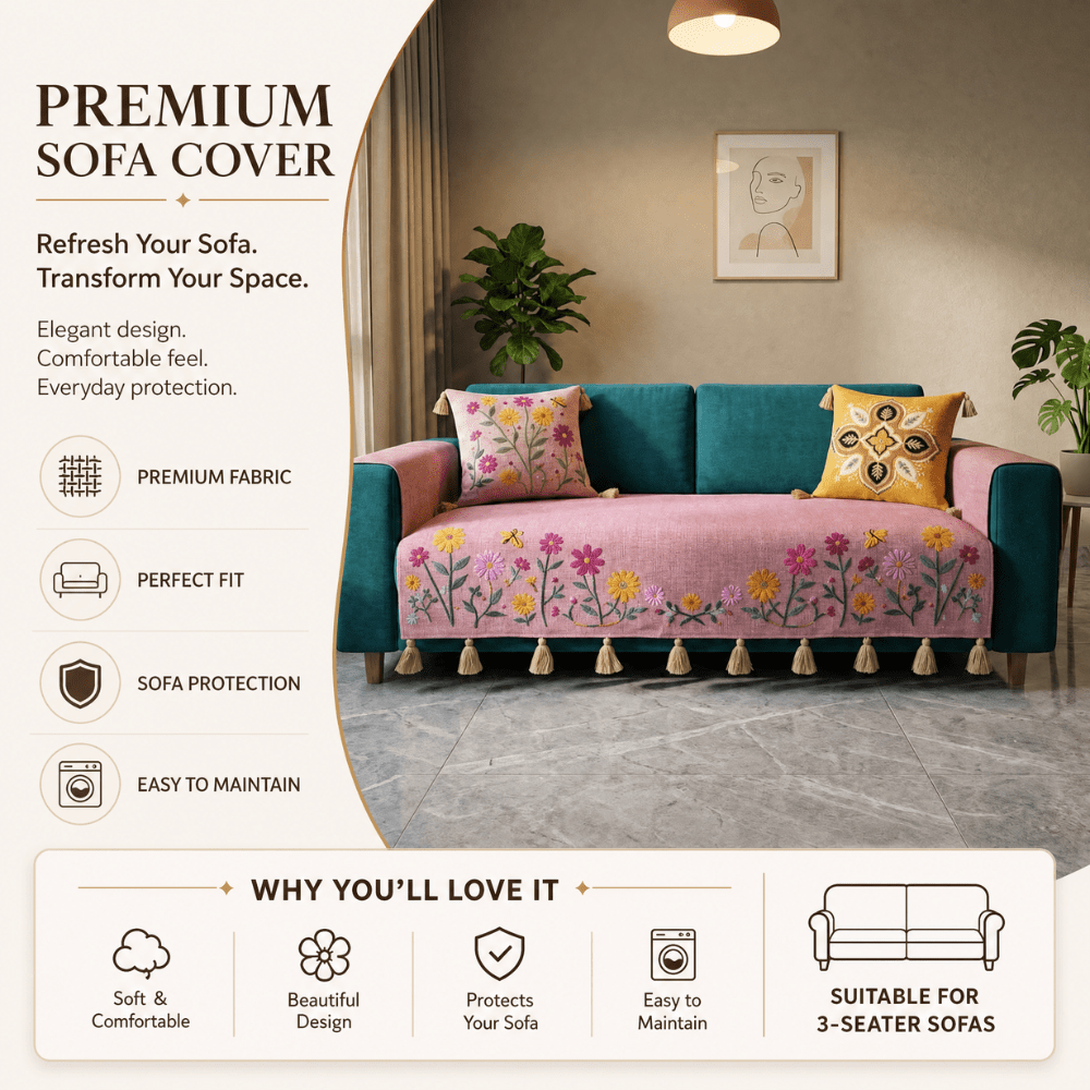 Rose Meadow Jute Cotton Sofa Cover jute sofa cover Great Happy IN 
