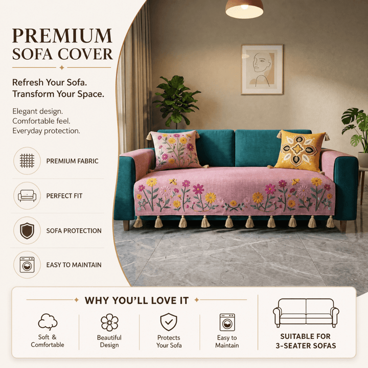 Rose Meadow Jute Cotton Sofa Cover jute sofa cover Great Happy IN 