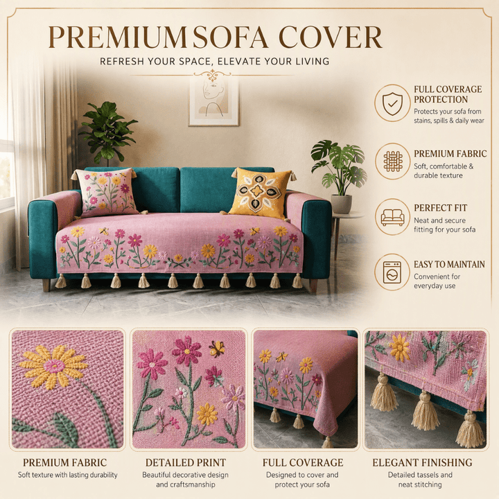 Rose Meadow Jute Cotton Sofa Cover jute sofa cover Great Happy IN 