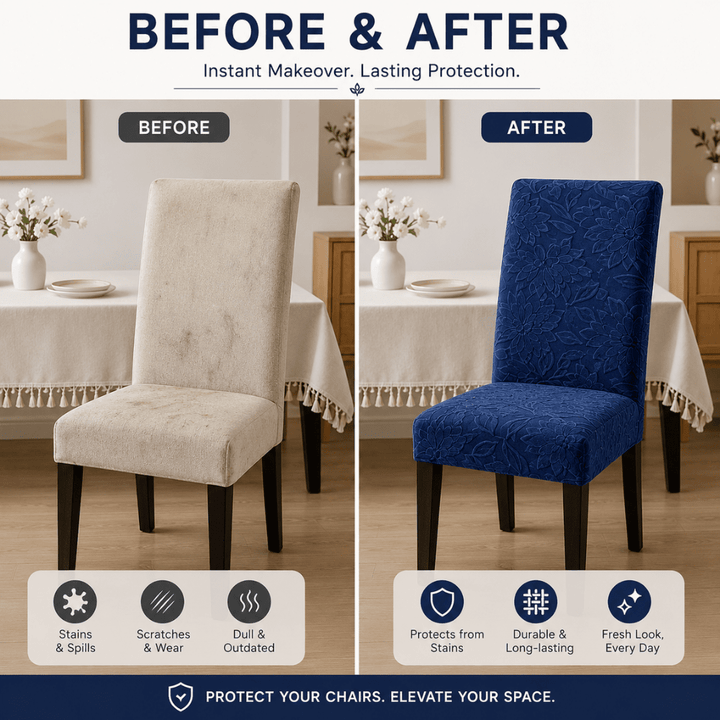 Dark Blue Jacquard Chair Cover- Stretchable & Elastic Fitted jacquard chair cover Great Happy IN 