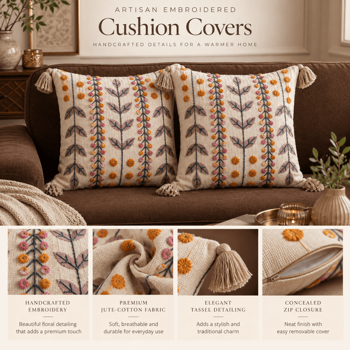 Sage Meadow Artisan Embroidered Cushion Covers 16 × 16 cushion cover Great Happy IN 
