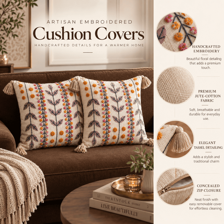 Sage Meadow Artisan Embroidered Cushion Covers 16 × 16 cushion cover Great Happy IN 