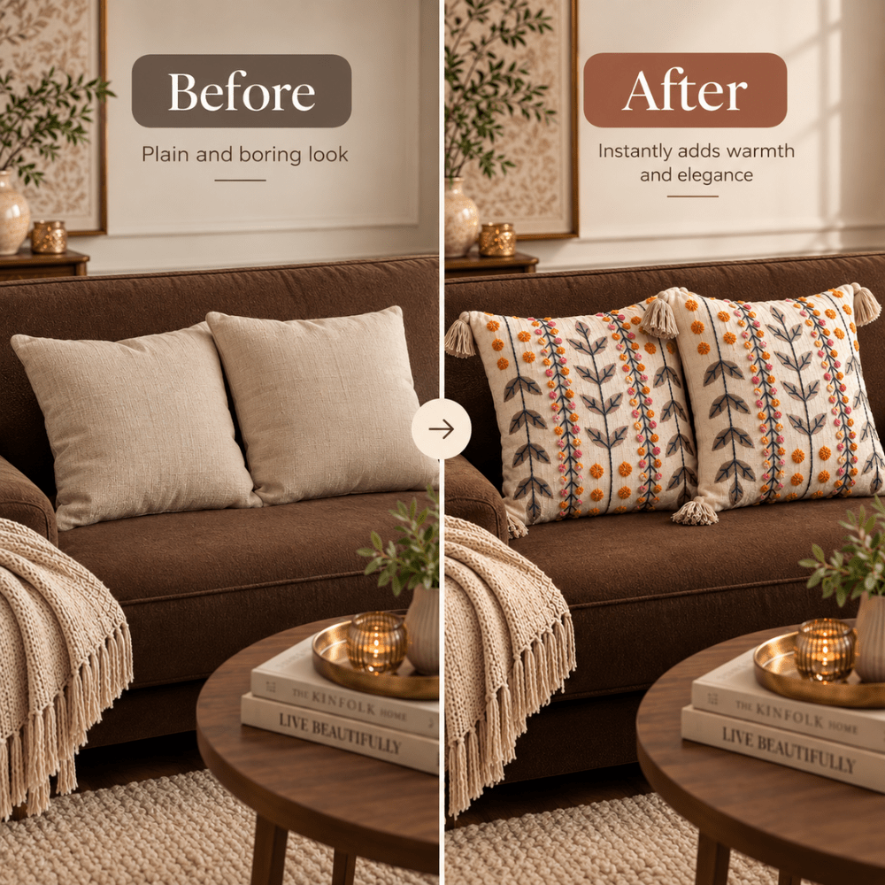 Sage Meadow Artisan Embroidered Cushion Covers 16 × 16 cushion cover Great Happy IN 