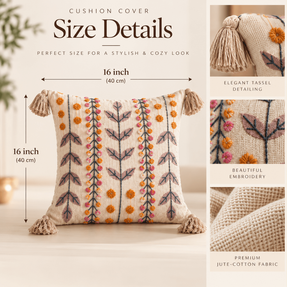 Sage Meadow Artisan Embroidered Cushion Covers 16 × 16 cushion cover Great Happy IN 