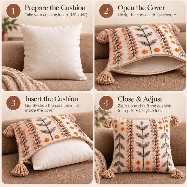 Sage Meadow Artisan Embroidered Cushion Covers 16 × 16 cushion cover Great Happy IN 