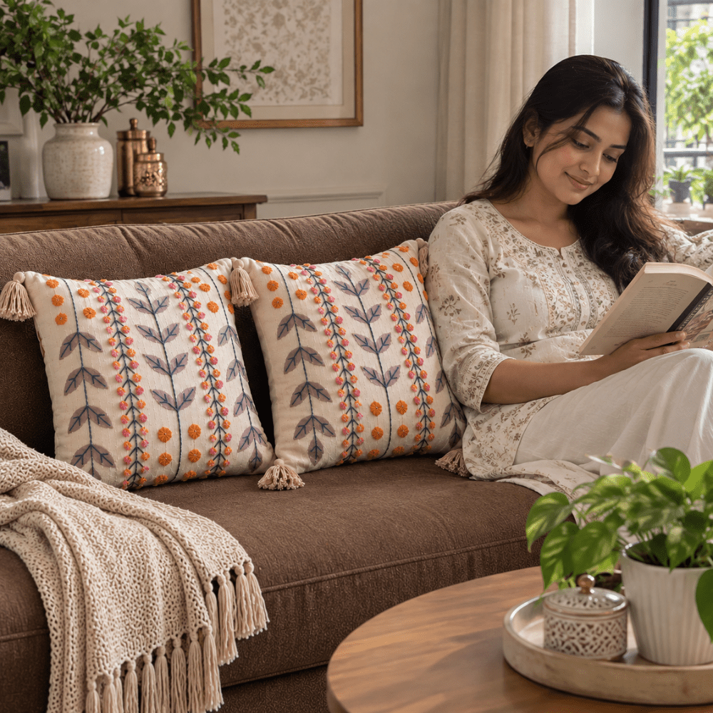 Sage Meadow Artisan Embroidered Cushion Covers 16 × 16 cushion cover Great Happy IN 