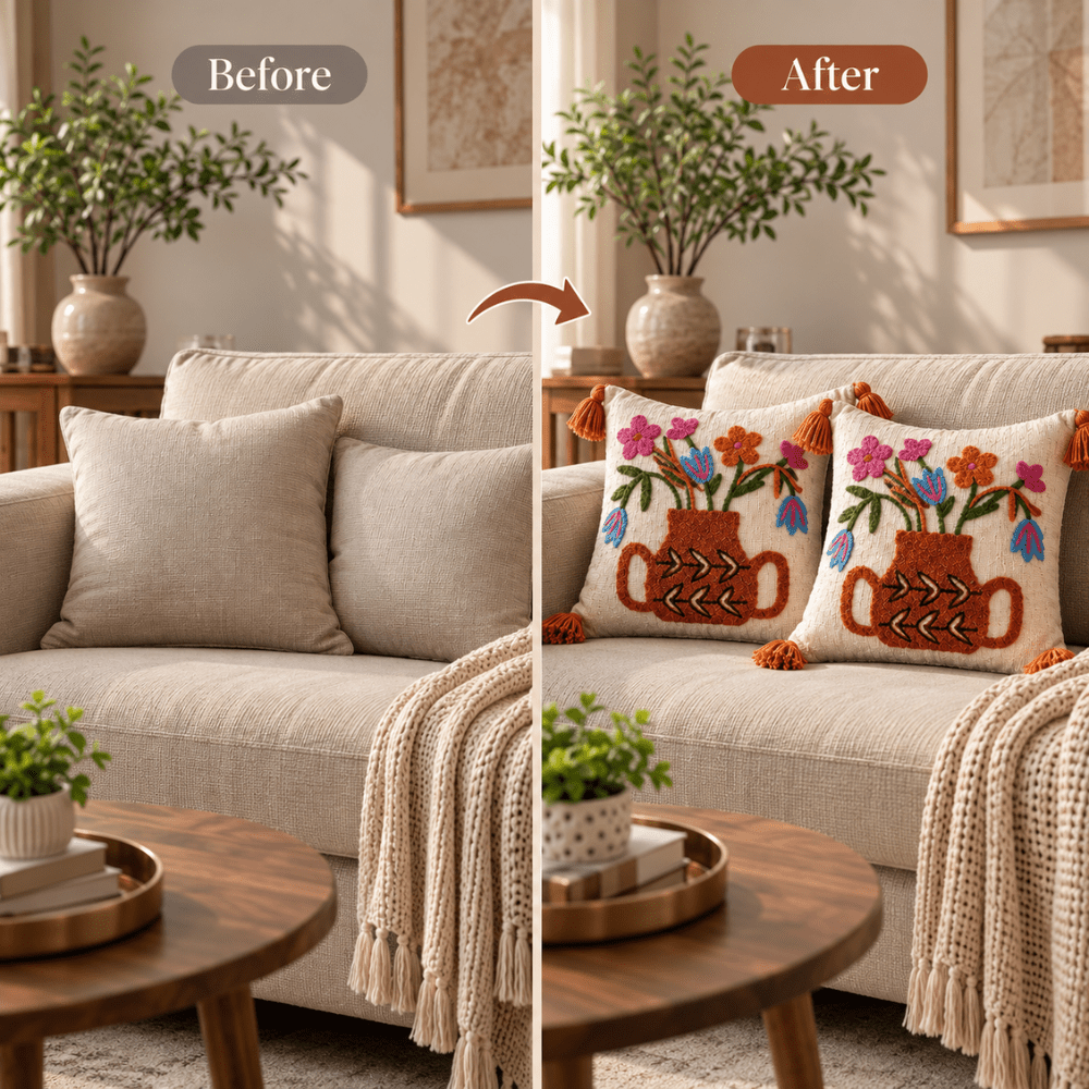 Bouquet Artisan Embroidered Cushion Covers 16 × 16 cushion cover Great Happy IN 