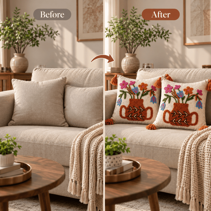 Bouquet Artisan Embroidered Cushion Covers 16 × 16 cushion cover Great Happy IN 