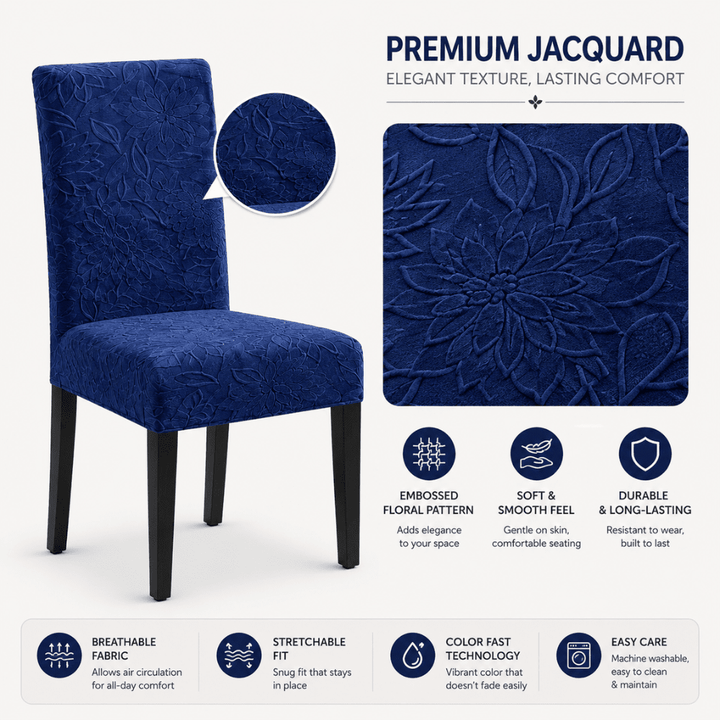Dark Blue Jacquard Chair Cover- Stretchable & Elastic Fitted jacquard chair cover Great Happy IN 