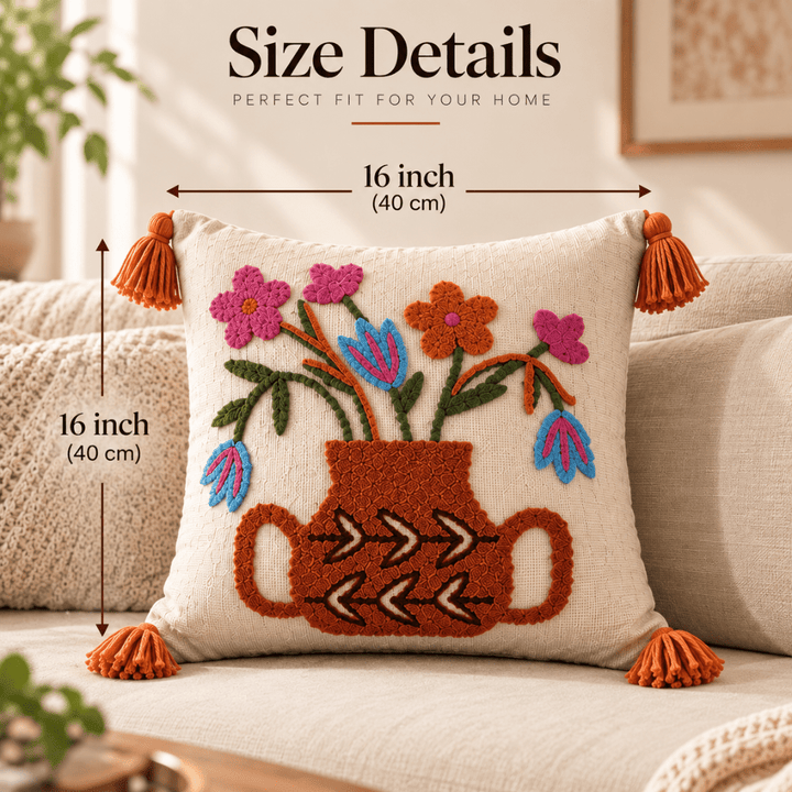 Bouquet Artisan Embroidered Cushion Covers 16 × 16 cushion cover Great Happy IN 