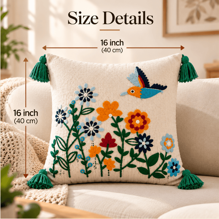 Parrot Ivory Artisan Embroidered Cushion Covers 16 × 16 cushion cover Great Happy IN 