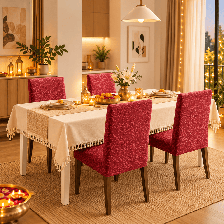 Festive Dining Chair Cover Gift Set — Jacquard Chair Cover ( Set of 4 ) gift Great Happy IN 