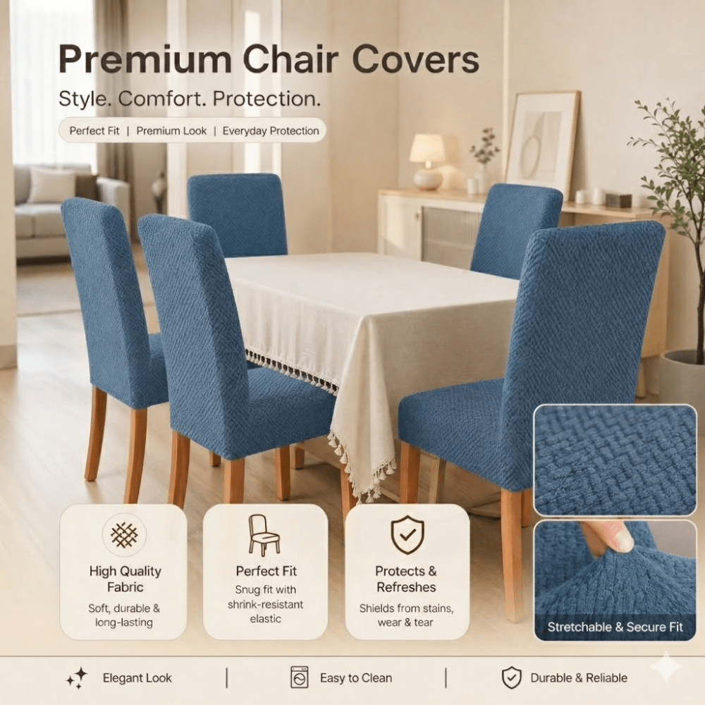 Sky Blue Polar Fleece Premium Chair Cover - Stretchable & Elastic Fitted polar fleece chair cover Great Happy IN 
