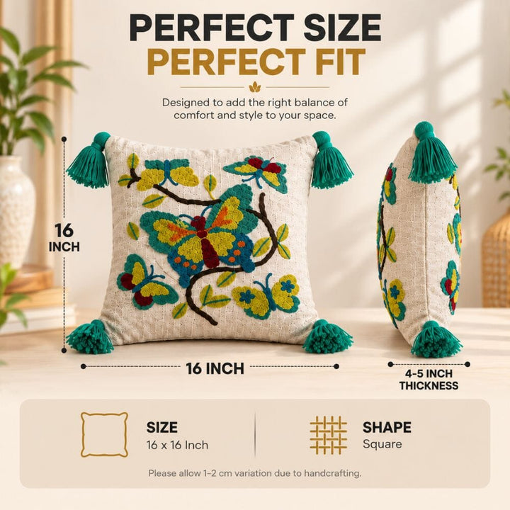 Butterfly Floral Artisan Embroidered Cushion Covers 16 × 16 cushion cover Great Happy IN 