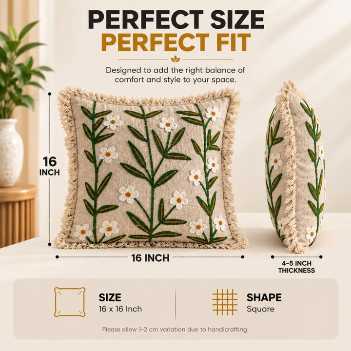 Ivory Meadow Artisan Embroidered Cushion Covers 16 × 16 cushion cover Great Happy IN 