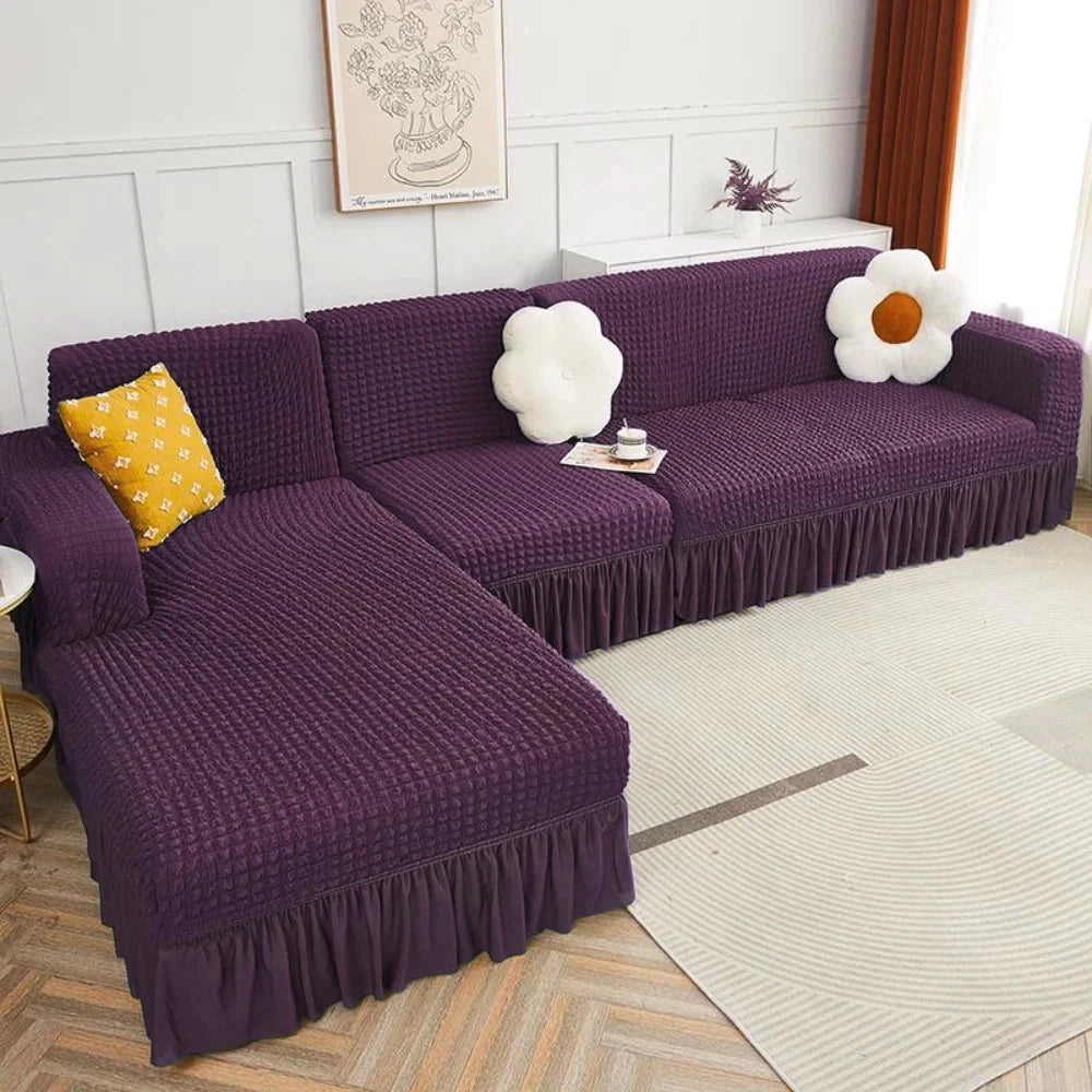Wine Bubble Frill Sofa Cover Great Happy IN 3+1+1 Seater 