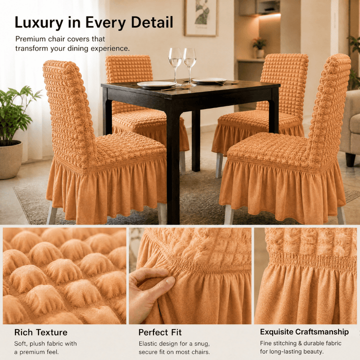 Orange Bubble Frill Chair Cover- Stretchable & Elastic Fitted Great Happy IN 