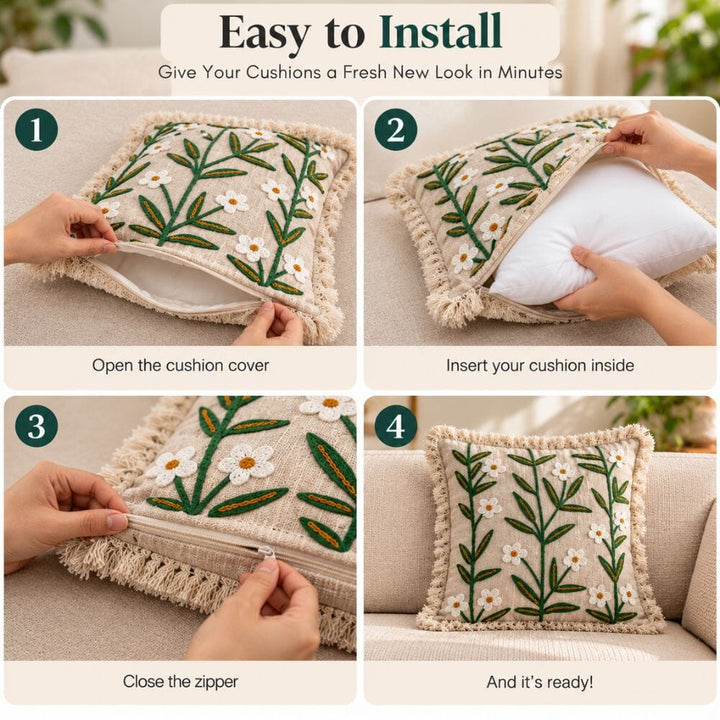 Ivory Meadow Artisan Embroidered Cushion Covers 16 × 16 cushion cover Great Happy IN 