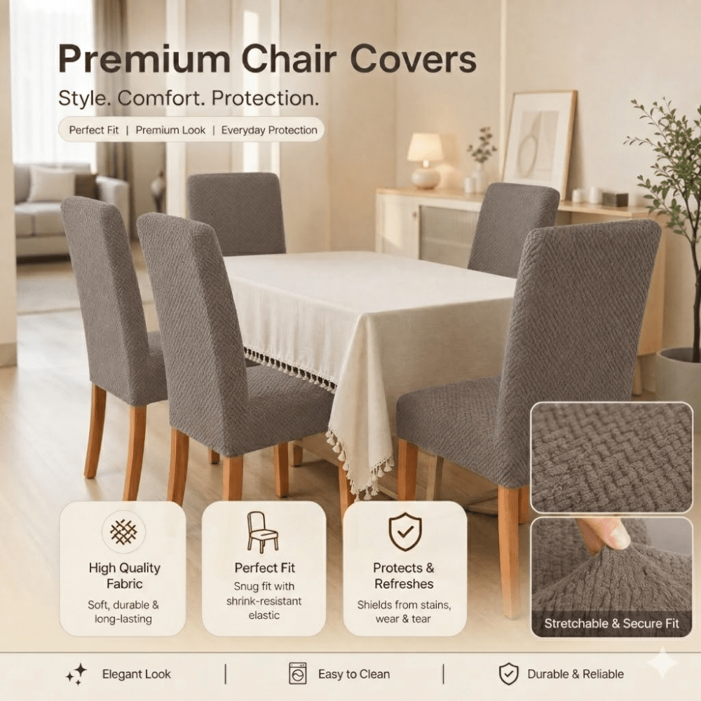 Khaki Polar Fleece Premium Chair Cover - Stretchable & Elastic Fitted polar fleece chair cover Great Happy IN 