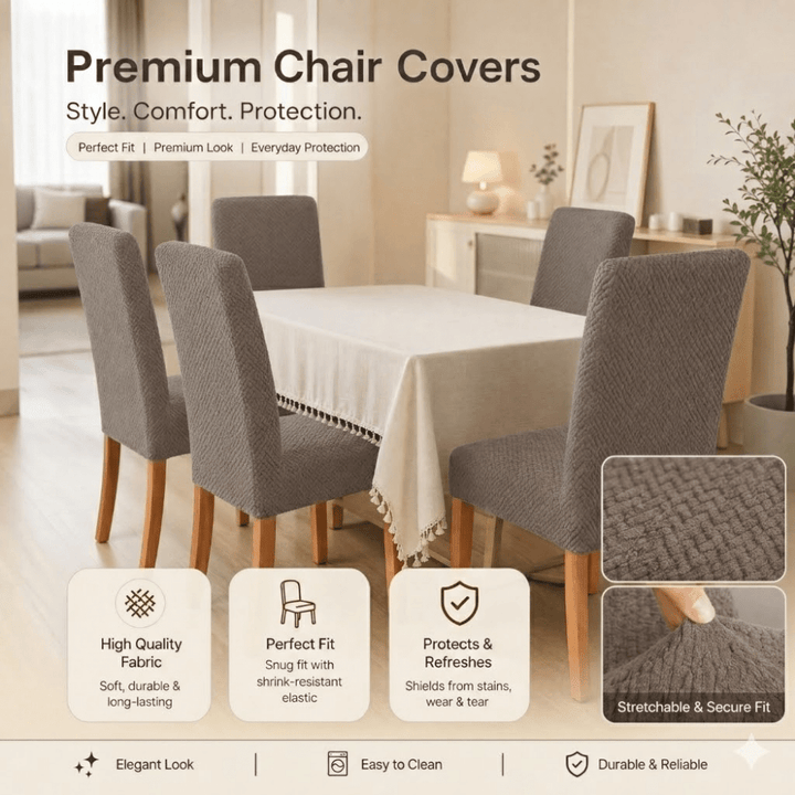 Khaki Polar Fleece Premium Chair Cover - Stretchable & Elastic Fitted polar fleece chair cover Great Happy IN 