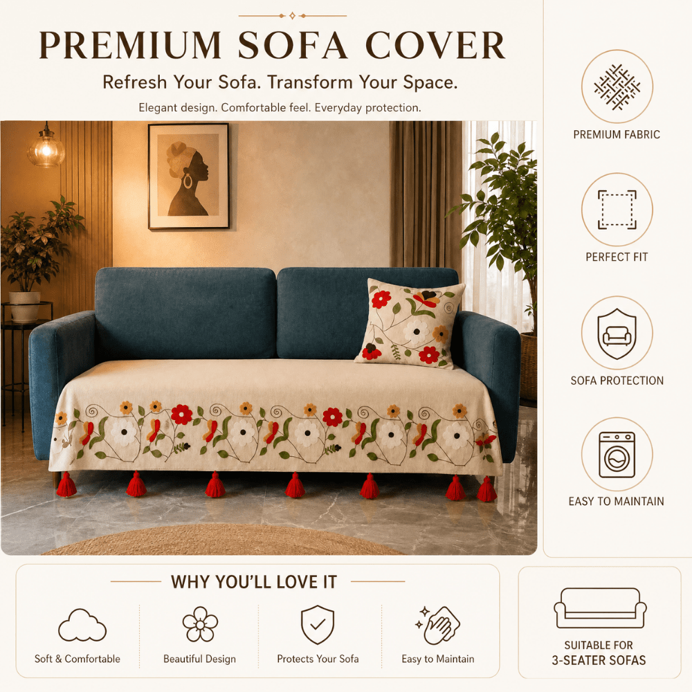 Scarlet Ivory Jute Cotton Sofa Cover jute sofa cover Great Happy IN 