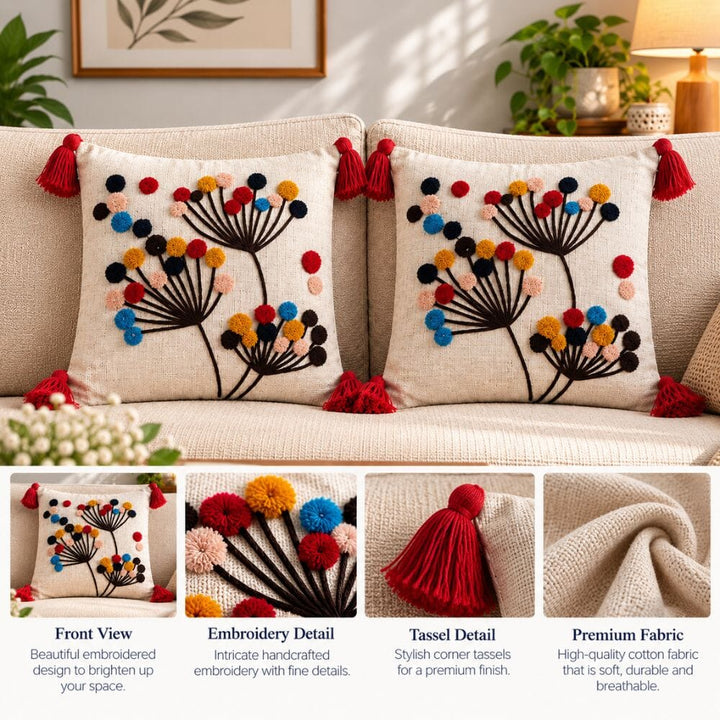 Button Mums Artisan Embroidered Cushion Covers 16 × 16 cushion cover Great Happy IN 
