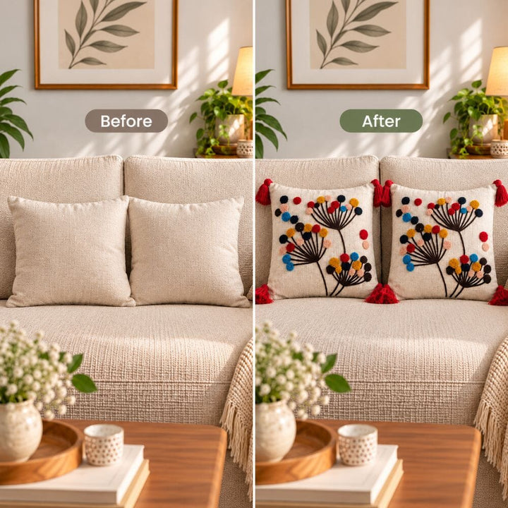 Button Mums Artisan Embroidered Cushion Covers 16 × 16 cushion cover Great Happy IN 