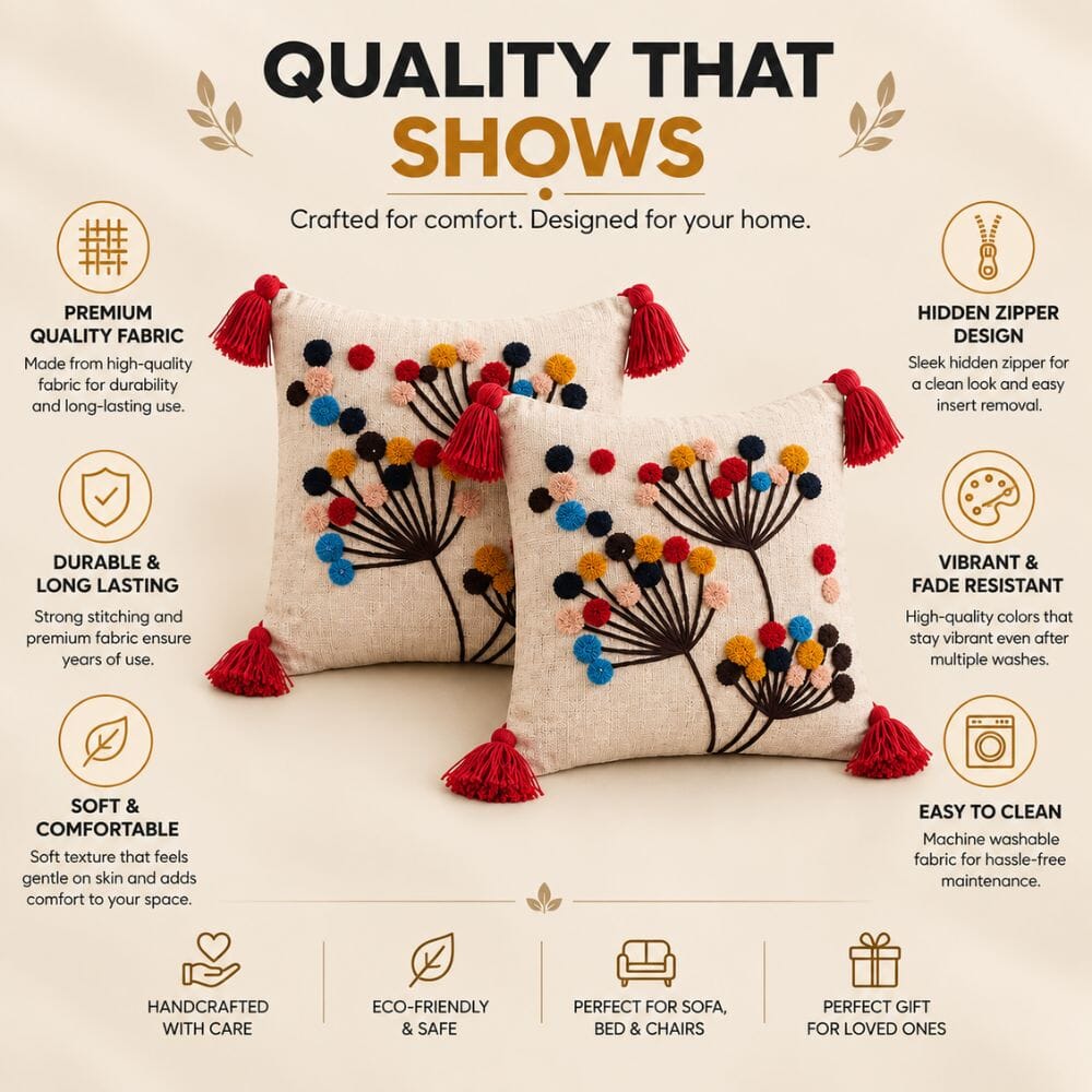 Button Mums Artisan Embroidered Cushion Covers 16 × 16 cushion cover Great Happy IN 