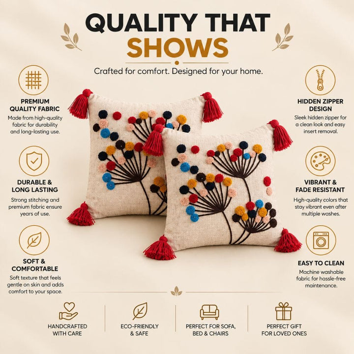 Button Mums Artisan Embroidered Cushion Covers 16 × 16 cushion cover Great Happy IN 
