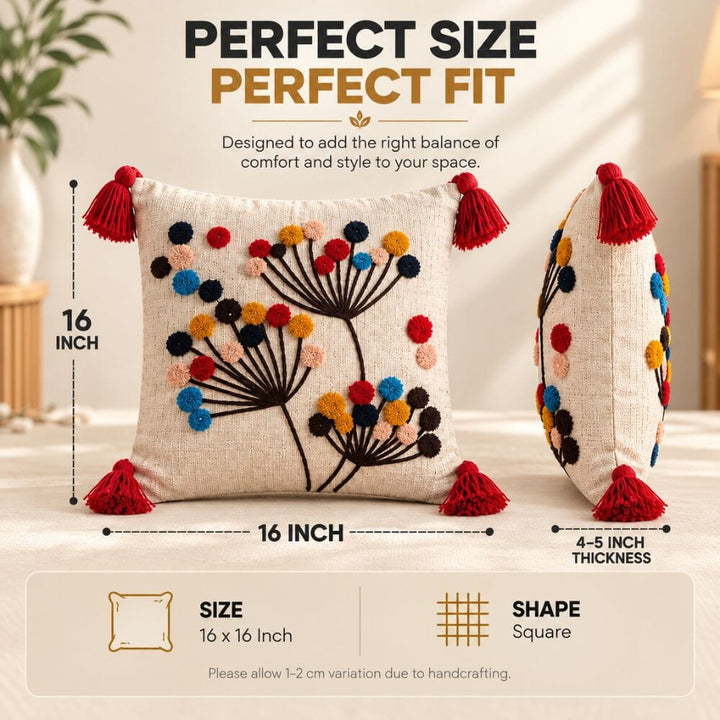 Button Mums Artisan Embroidered Cushion Covers 16 × 16 cushion cover Great Happy IN 