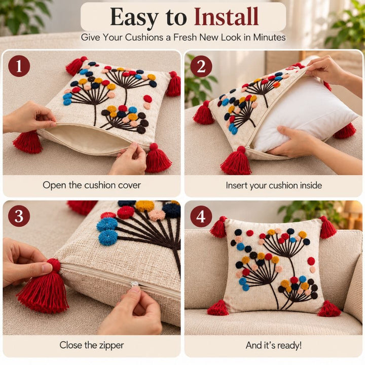 Button Mums Artisan Embroidered Cushion Covers 16 × 16 cushion cover Great Happy IN 