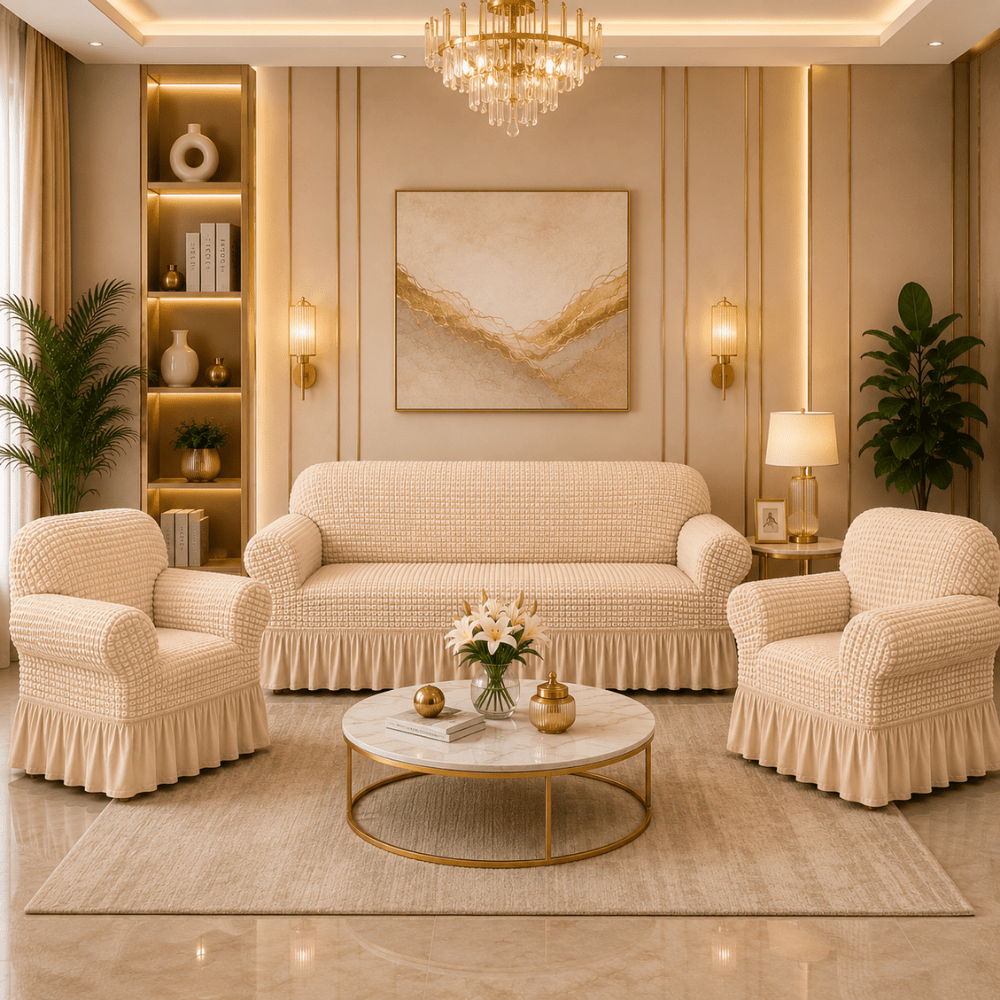 Beige Bubble Frill Sofa Cover bubble frill sofa cover Great Happy IN 