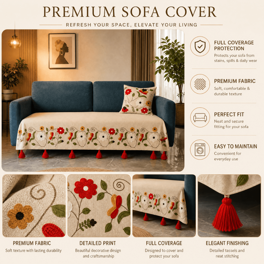Scarlet Ivory Jute Cotton Sofa Cover jute sofa cover Great Happy IN 