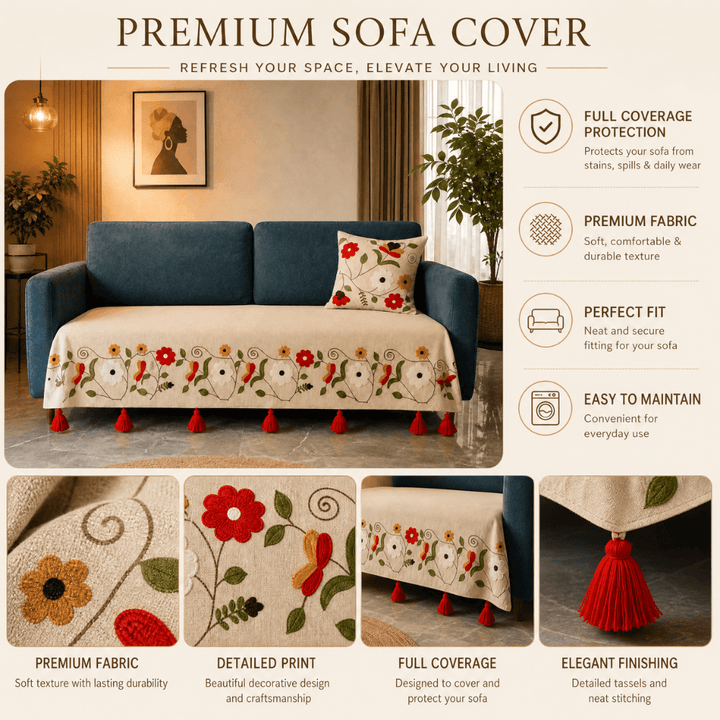 Scarlet Ivory Jute Cotton Sofa Cover jute sofa cover Great Happy IN 