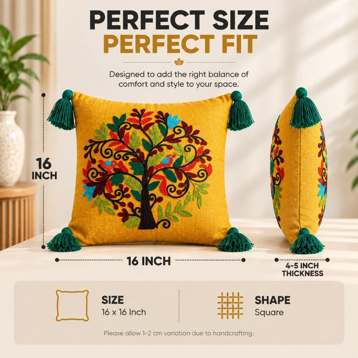Mustard Tree Artisan Embroidered Cushion Covers 16 × 16 cushion cover Great Happy IN 