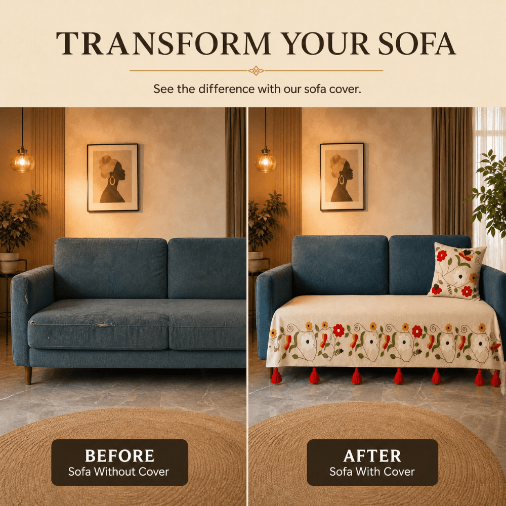 Scarlet Ivory Jute Cotton Sofa Cover jute sofa cover Great Happy IN 