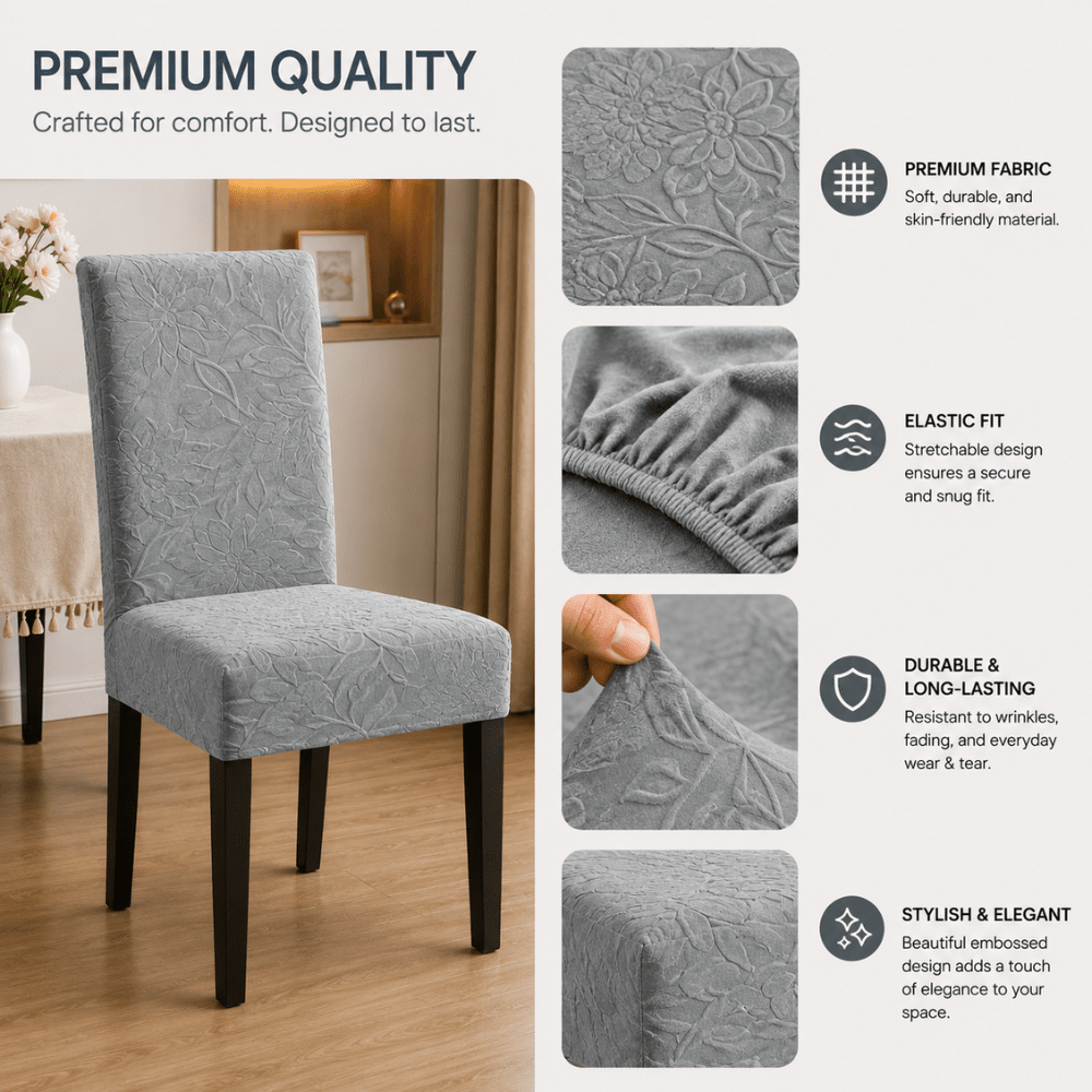 Dark Grey Jacquard Chair Cover- Stretchable & Elastic Fitted jacquard chair cover Great Happy IN 