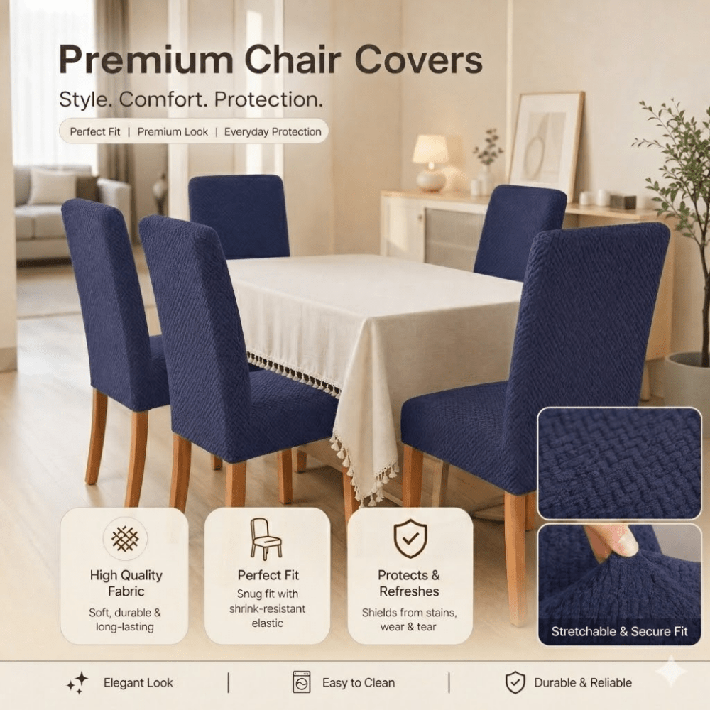 Navy Blue Polar Fleece Premium Chair Cover - Stretchable & Elastic Fitted polar fleece chair cover Great Happy IN 